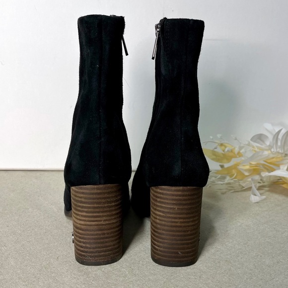 Sam Edelman Osten Black Suede Leather Stacked Heel Mid Calf Boots Shoes 8 - Picture 9 of 15